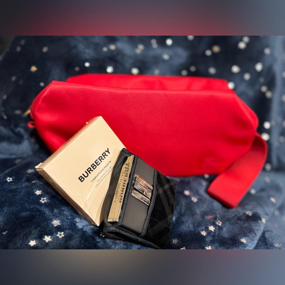 Burberry Set of Large Red Pouch and Rose Pink Eye Palette - NWT